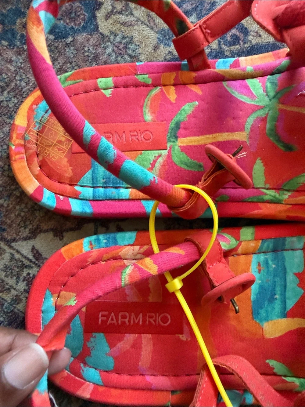 FARM Rio Red Multicolor Braided Bead-Tassel Sandals tropical tube Sz 10